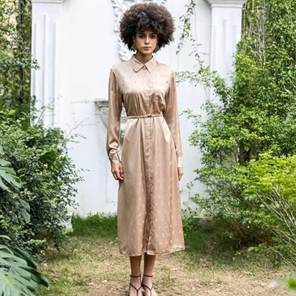 SIXDO Silk Loose Dress with Spread Collar - Picture 5 of 6